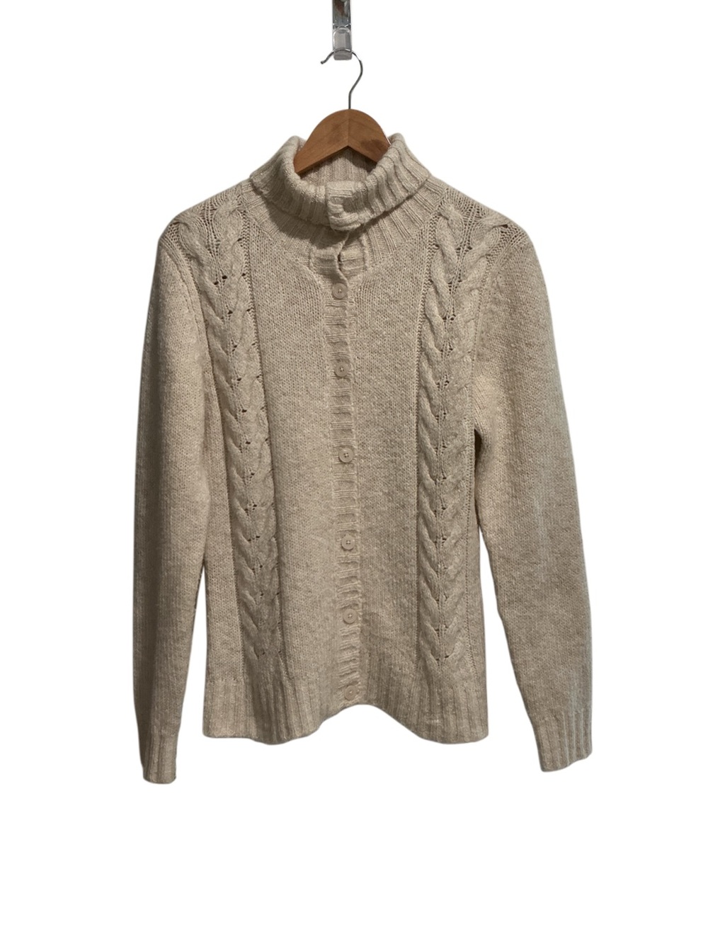 L.L. Bean Women’s Cardigan Cable Knit‎ Sweater Beige Fisherman